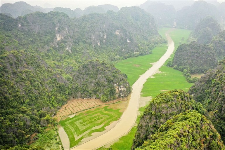 Trầm trồ cánh đồng lúa hình lá cờ hội khổng lồ đẹp như tranh ở Tam Cốc - 1