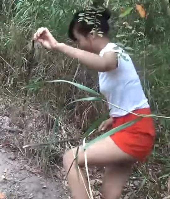 cô gái xinh đẹp, vào rừng chặt 1 cành cây, sau đó làm việc không tưởng